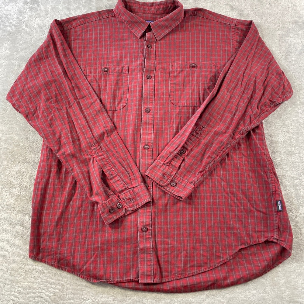 Patagonia Shirt Mens XL Red Plaid Organic Cotton Button Camping Hiking Light